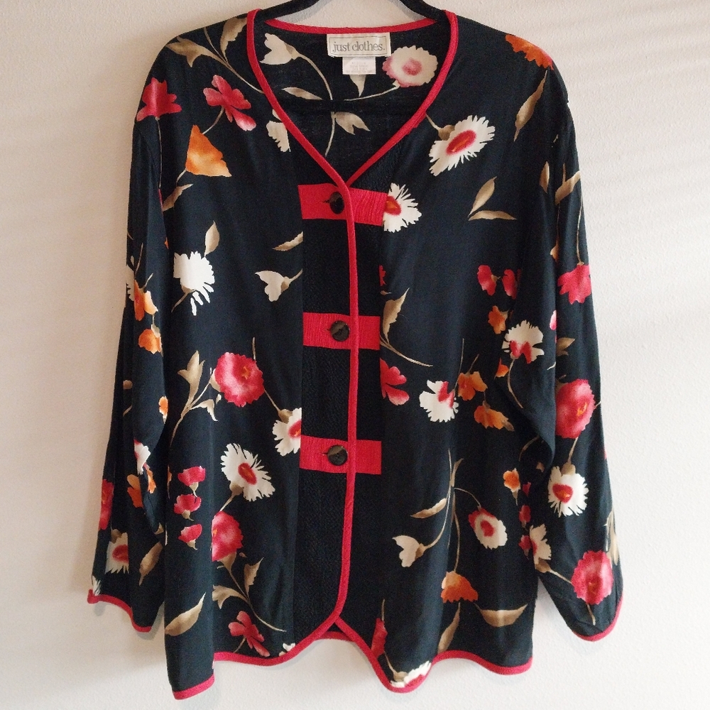 Just Clothes Vintage Dark Floral Lagenlook Tie Back Blouse